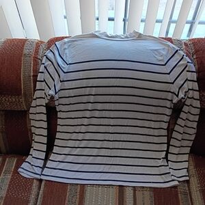 Women's White Long-Sleeve Stripe Shirt with Black Lines